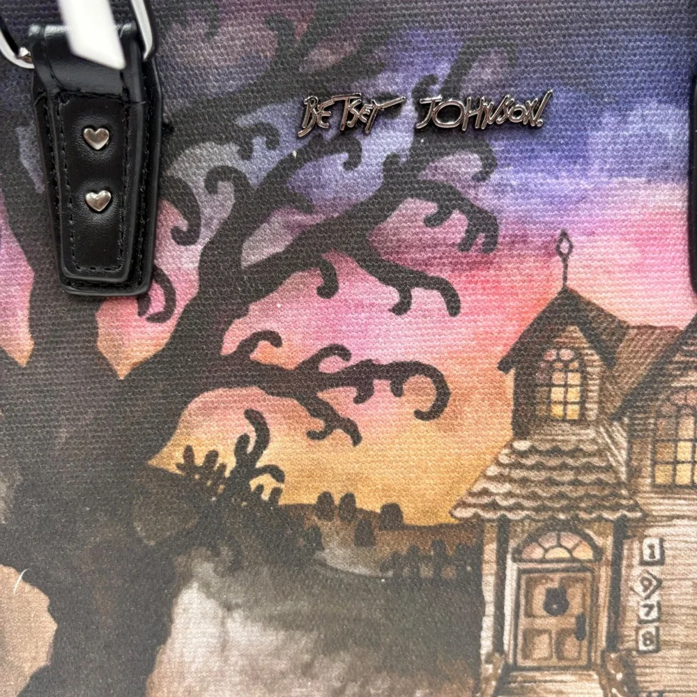 Betsey Johnson Haunted House Tote Bag Bat Charm Halloween Satchel Crossbody NEW
